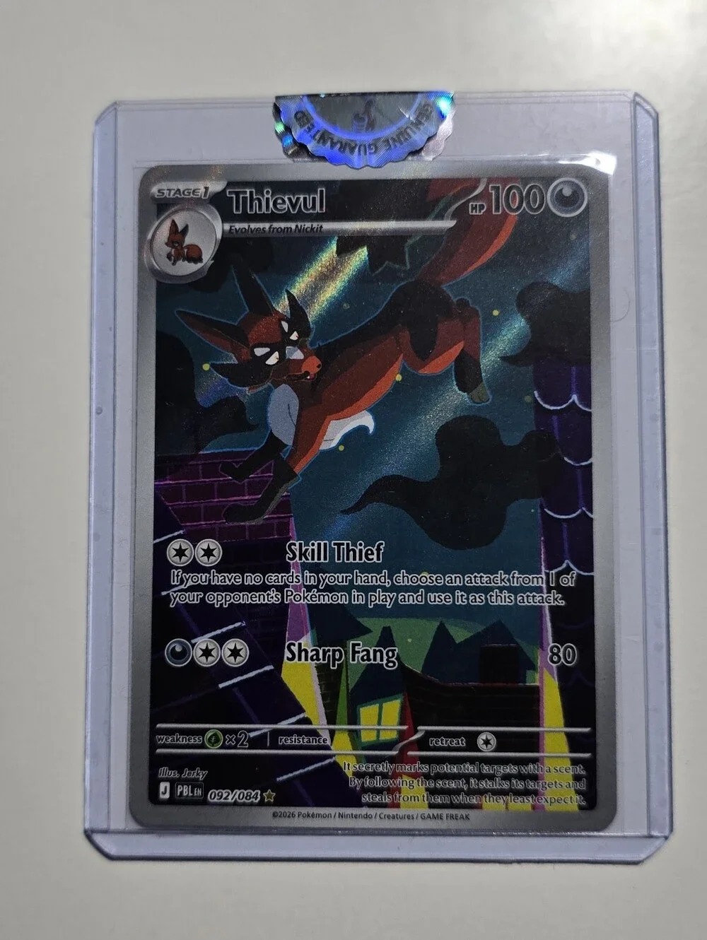 Pokemon Thievul 092/084 Pitch Black Illustration Rare Full Art Card NM PBL